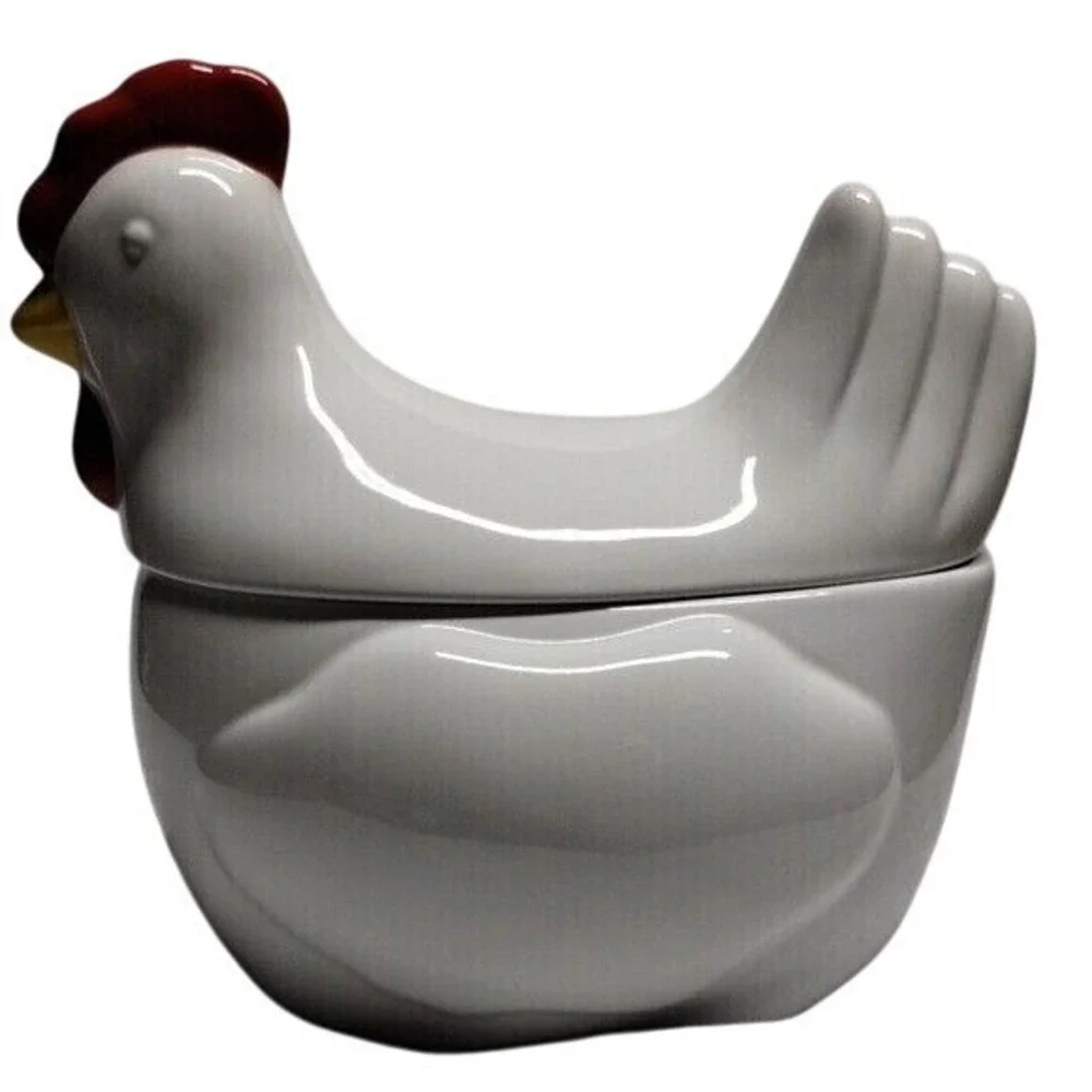 White Ceramic Chicken Hen‎ Lidded Dish Candy Bowl Container Decor Kitchen